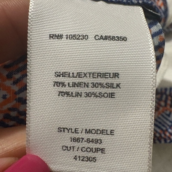 Joie High Waist Blue snd Orange Geometric Linen and Silk Blend Shorts. - Picture 8 of 15